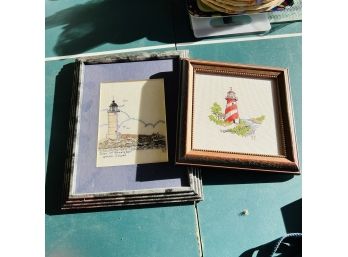 Pair Of Framed Cross-stitch Lighthouses (Center Zone)