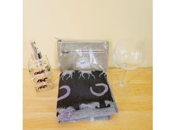 Equestrian Gifts. Soap Dispenser, Poncho, Wine Glass And Bag