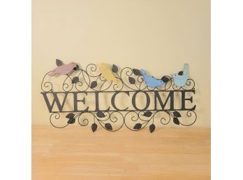 Metal Wall Art Welcome Sign With Birds