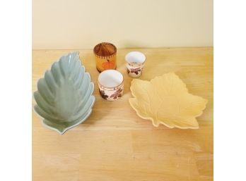 Leaf Plates And Fall Themed Candle Holders