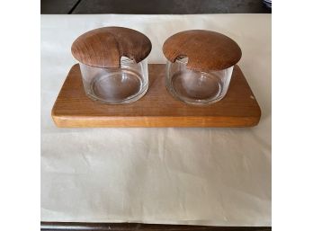 Glass And Teak Wood Condiment Set Made In Thailand