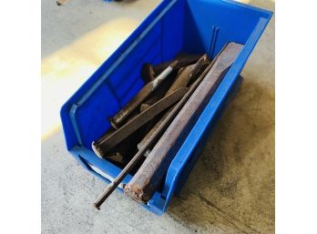Assorted Metal Chisels With Plastic Storage Bin
