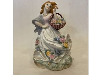 Vintage Lefton China Hand Painted Lady Figurine With Basket