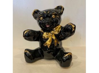 Vintage Black And Gold Teddy Bear Bank
