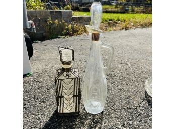 Vintage Bottles: Metal Wrapped And Tall Cruet (Garage)