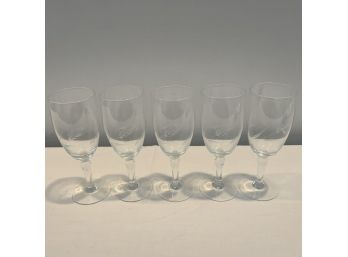 Set Of Six Stemmed Glasses With Etched Wheat