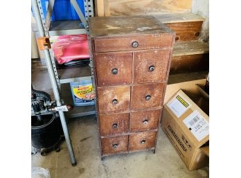 Vintage Wood Nine-Drawer Apothecary/Index Cabinet