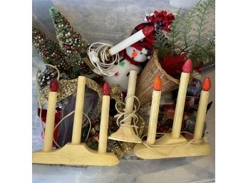 Bin Lot Of Vintage Holiday Decor, Candles, Ornaments, And More!