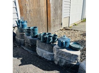 Large Set Of Vintage Sadler Teal Blue Pottery Dishes, Cups And Serving Pieces (Garage)