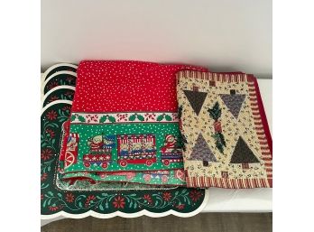 Vintage Holiday Table Cloth, Runner, And Vinyl Placemats