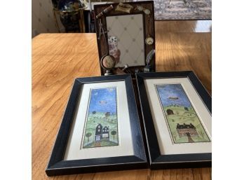 Two Folk Art Paintings And Small Mirror (Dining Room)
