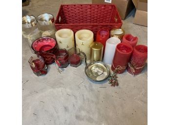 Holiday Candle Lot In Red Basket