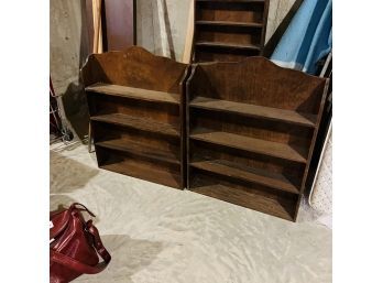 Set Of Two Wall Mounted Vintage Wood Display Shelves (Basement)