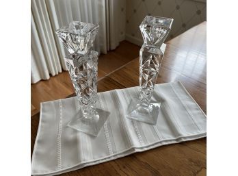 Pair Lead Crystal Candle Holders (Dining Room)