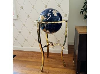 34' Blue World Globe With Tripod Brass Floor Stand (LR)