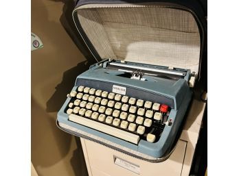Vintage Blue Webster Typewriter In Case (Basement)