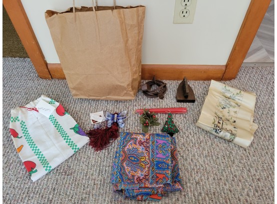 Assorted Items Lot: Bag Of Tissue Paper, Cord, Fabric (Downstairs Bedroom)