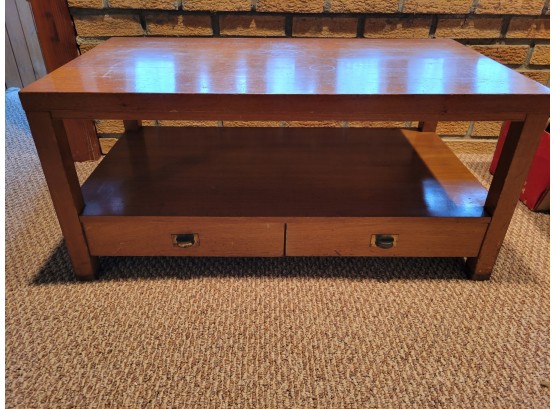 Wooden Cocktail Table With Bottom Drawers (Living Room)