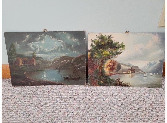 Set Of 2 Antique Oil Paintings, Unframed - 10' X 14' (upstairs Bedroom)