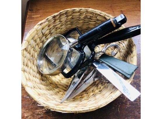 Basket Of Magnifying Glasses And Scissors (Kitchen)