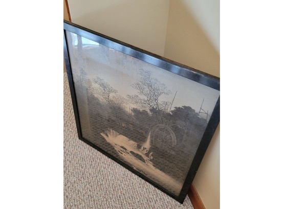 1936 Framed Japanese Plucked Velvet Picture In Frame 23.5' X 22' (Upstairs Bedroom)