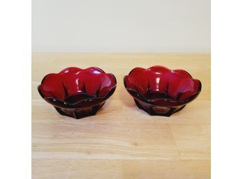 Set Of 2 Vintage Red Scalloped Bowls