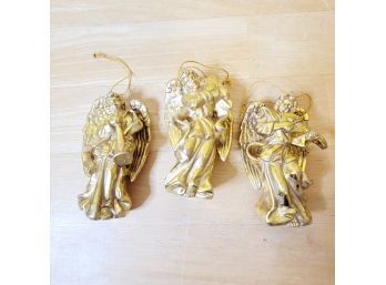 Set Of 3 Gold Colored Angel Ornaments