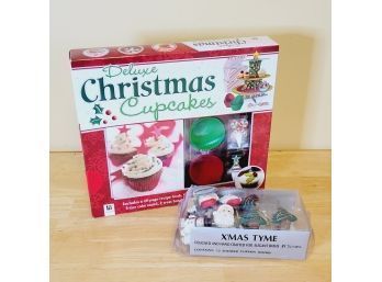 Christmas Cupcakes Kit And Themed Shower Curtain Hooks