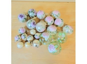 Vintage Hand Painted Floral Christmas Ornaments