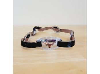 28' Leather Belt With Silver Steer Decoration