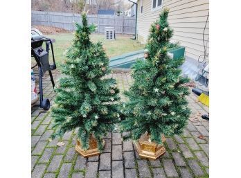 3.5' Faux Christmas Trees On Stand. Set Of 2 **Read Description