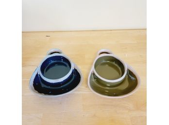 Stoneware Double Bowls For Soups And Bread