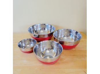 Silver And Red Mixing Bowl Set
