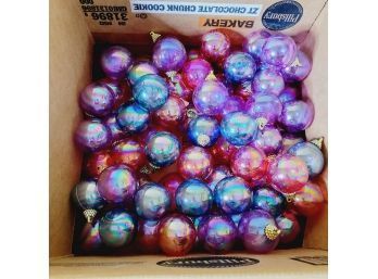 Box Of Blue, Purple And Red Bulbs 1'-1.5' Christmas Ornaments
