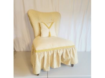 Upholstered Yellow Vanity Chair With Accent Pillow