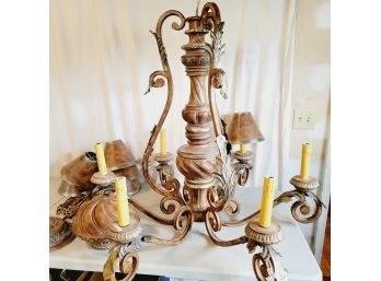 Grand 3' Tall Metal Chandelier With Candles And Shades