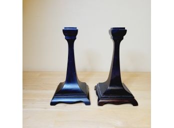 Antique Hand Carved Wooden Candle Stick Holders