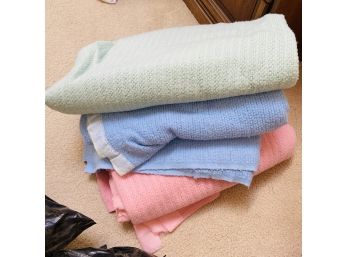 Lot Of 4 Blankets (2-light Green, 1-blue, 1-pink) (Main BR)