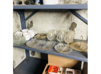 Shelf Lot: Glass Dishes, Mugs, Etc.