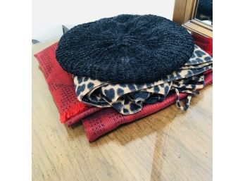 Red Michael Kors Scarf, Hat And Leopard Print Scarf (Bedroom)