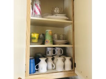 Kitchen Cabinet Lot No. 1: Pfaltzgraff Mugs, Baking Supplies, Etc.