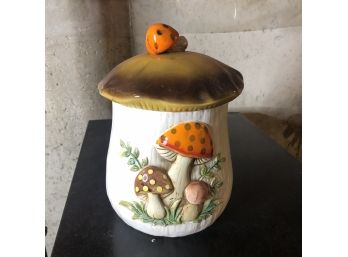 Vintage Ceramic Canister With Mushrooms (Basement)