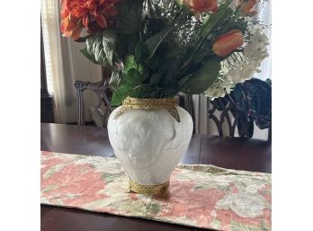 Vintage Art Deco Beautiful Tiffin Frosted Glass Vase With Ormalu Trim, Circa 1930s