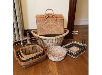 Lot Of Baskets Including Picnic Basket (Living Room)