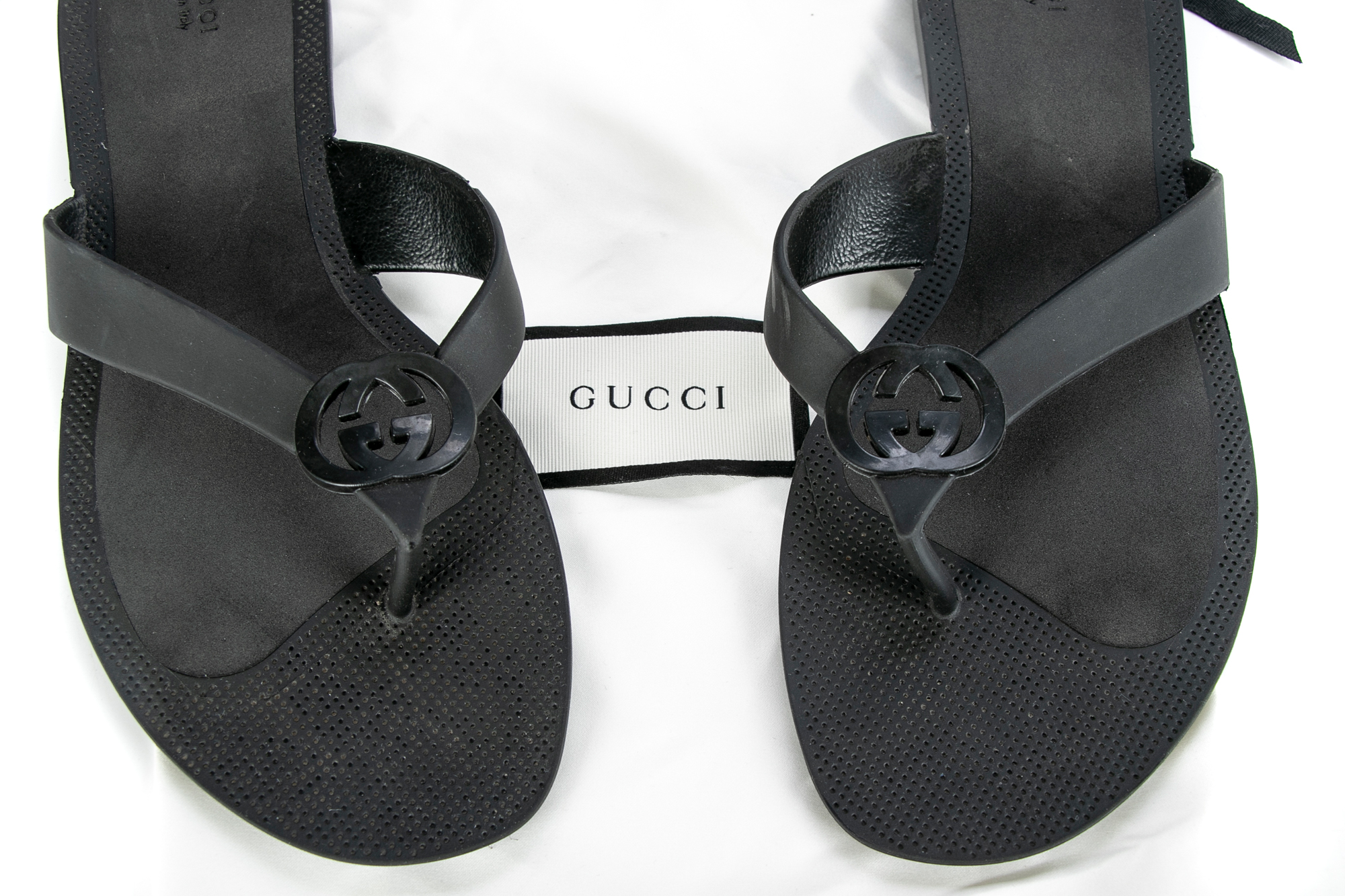 Gucci Pair Of Black Rubber Thong Sandals, Approximate Size 38