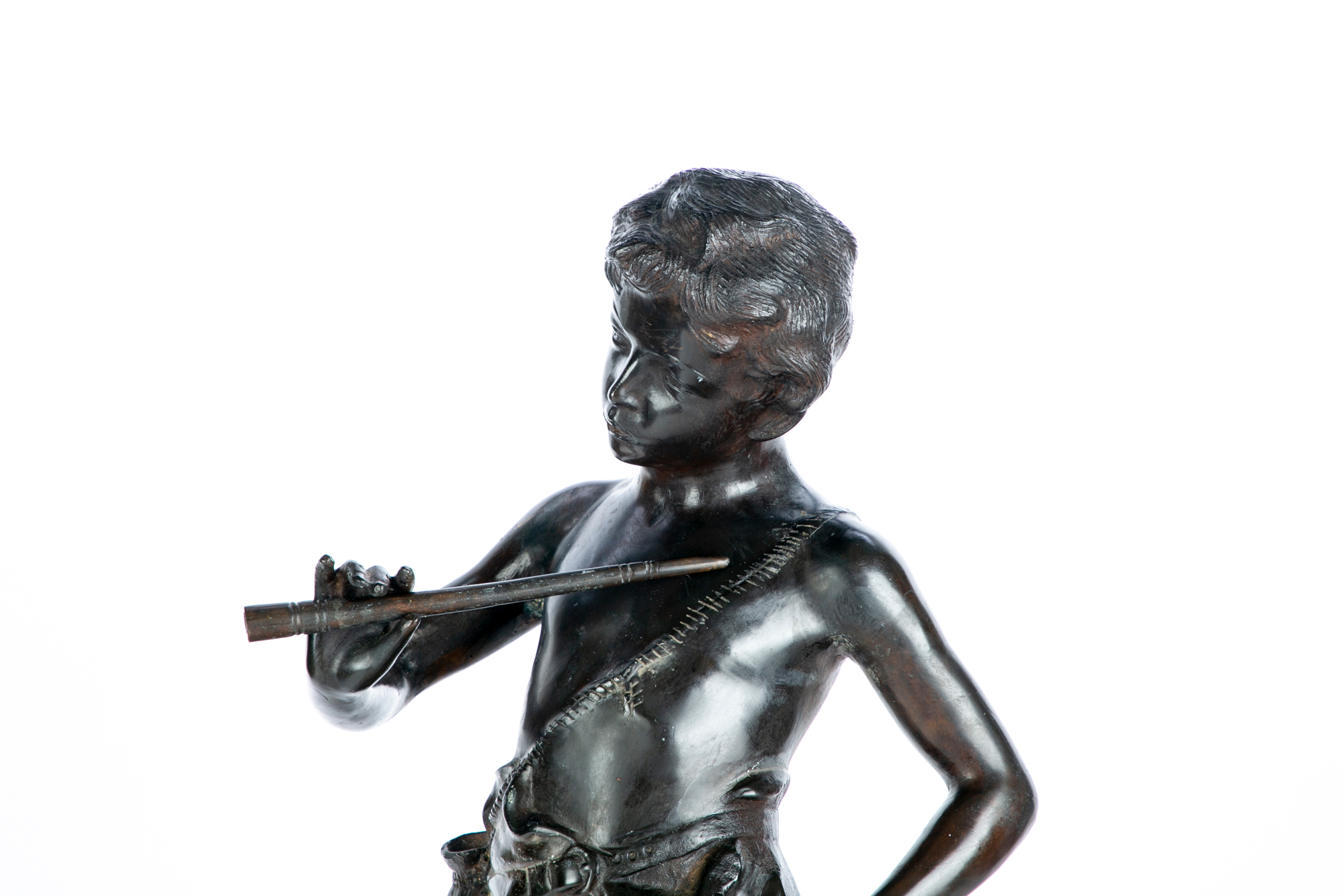 Statue Bronze enfant flûte petit mouton - Expert Bassin