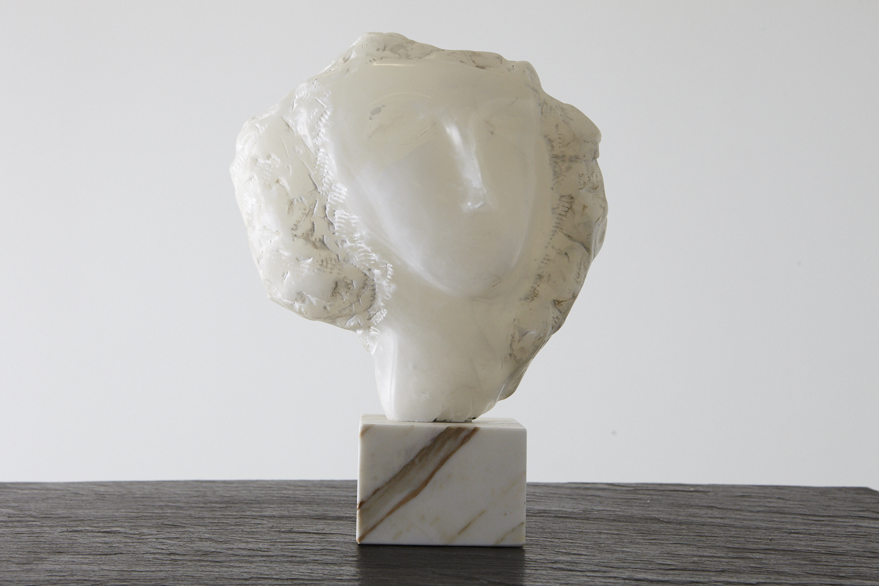 Modern White Onyx Sculpture Of A Woman's Face On A Marble Base, Signed  #136135