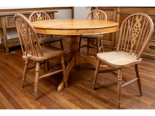 Round Pine Pedestal Dining Table And