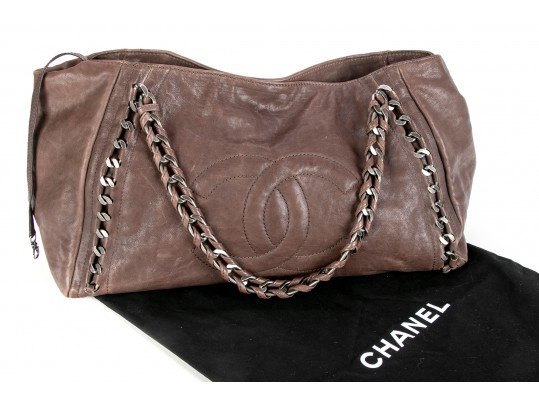 Chanel Grey Leather East Meets West Modern Chain Tote Bag #171780