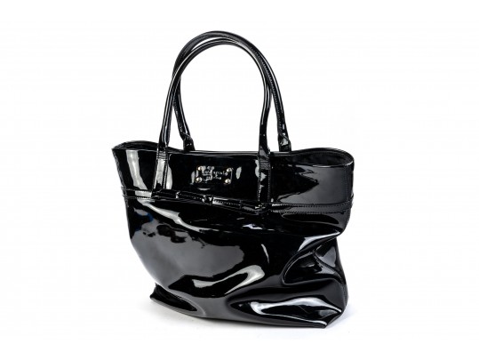 Phoebe Tote Bag In Black Vegan Patent Leather